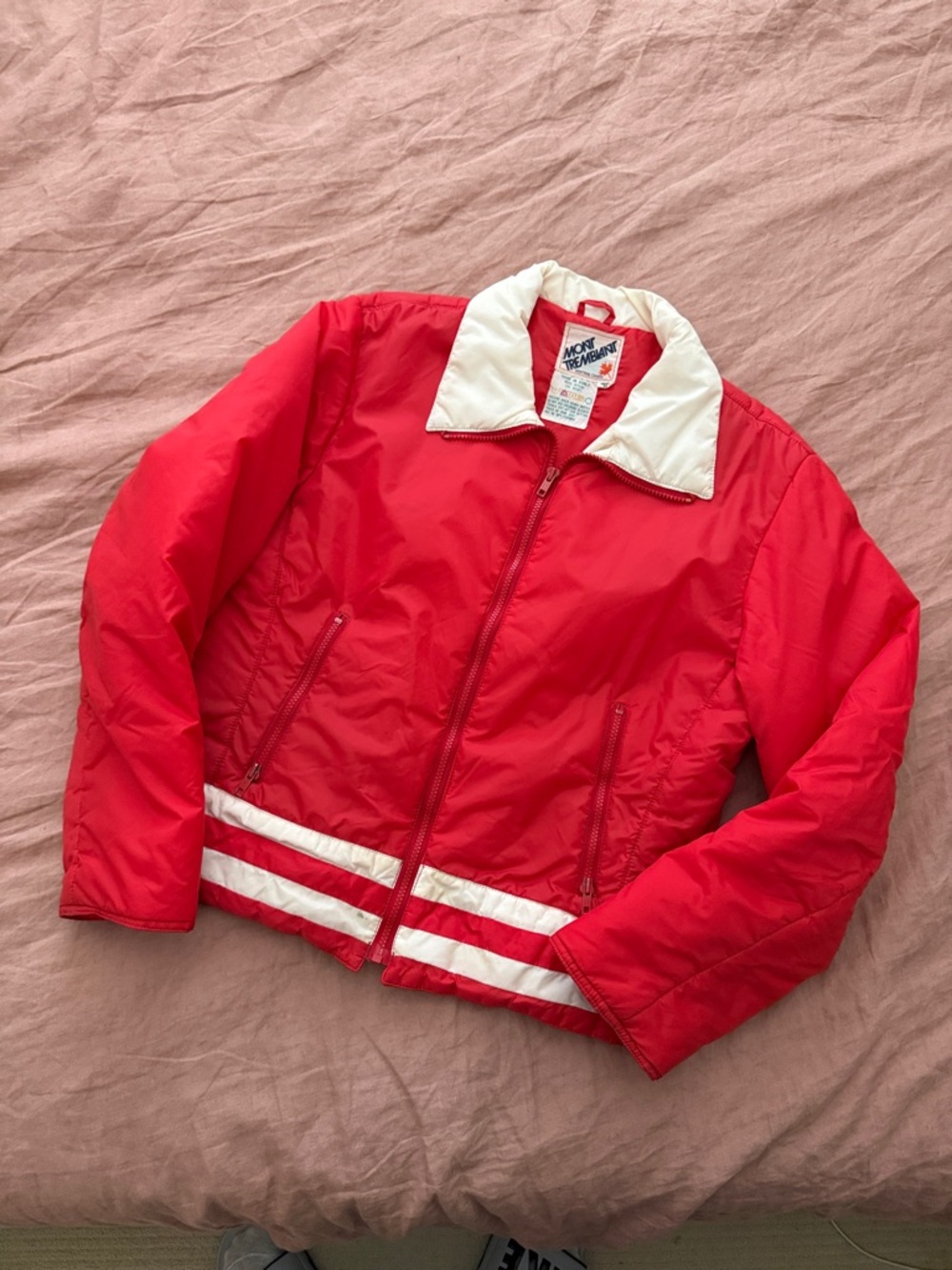 Vintage Red Bomber Jacket with White Trim
